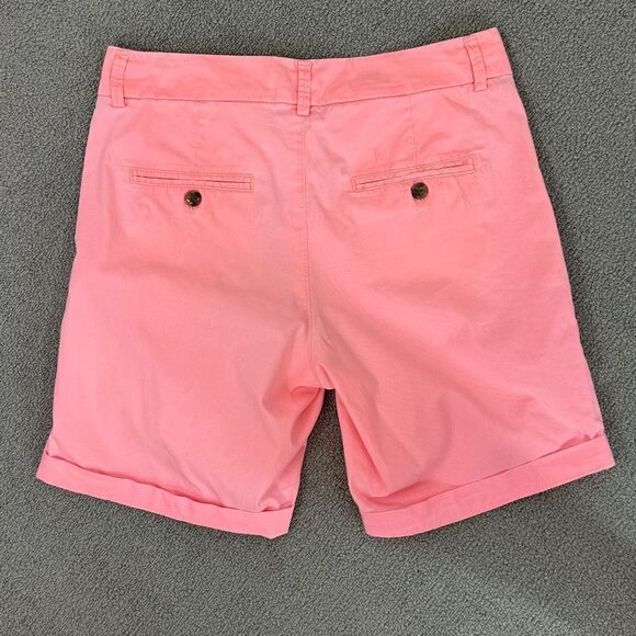 H&M Twill Cuffed Chino Bermuda Shorts Neon Coral Size 6 Stretch - Picture 7 of 12